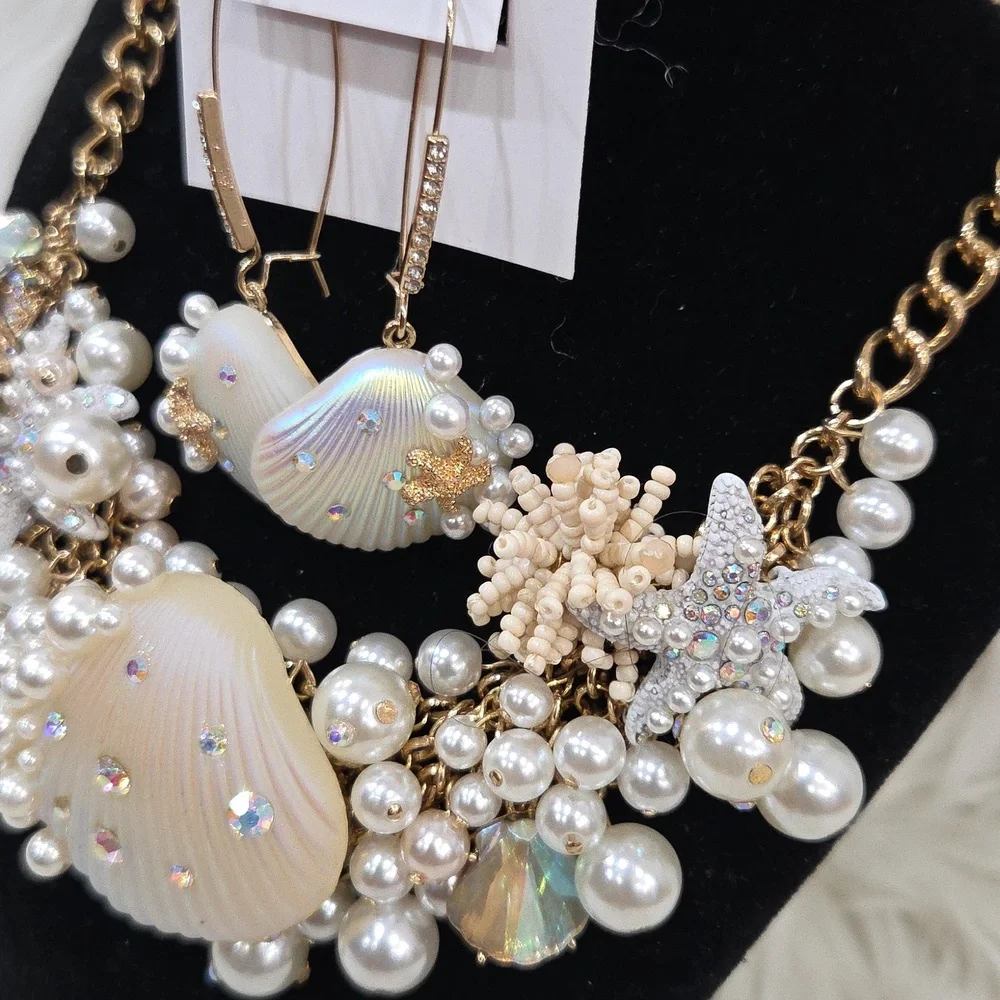 Betsey Johnson Cruise Control Clam Sea Turtle Pearl Earring + Necklace Bracelet